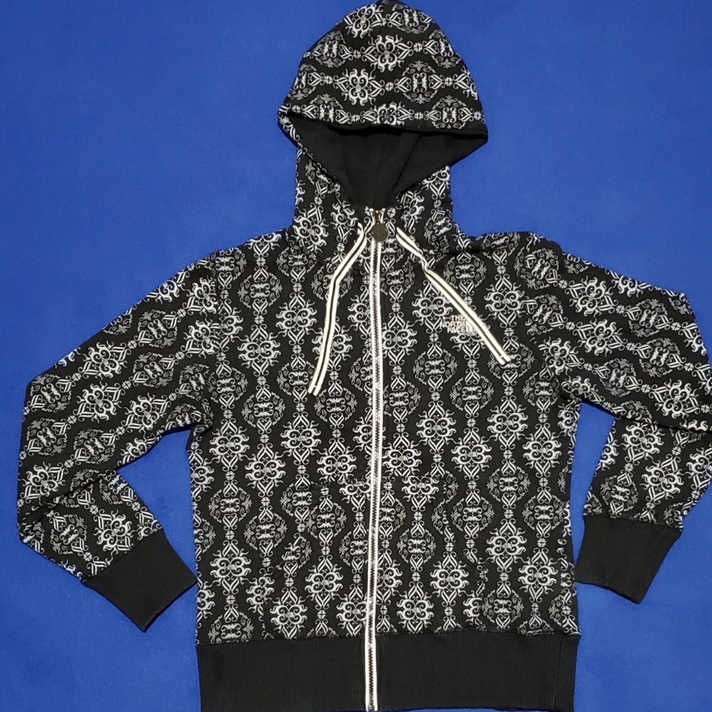 The North Face Ornate Buck Logo Print Zip Front Hooded Sweatshirt Women's Large